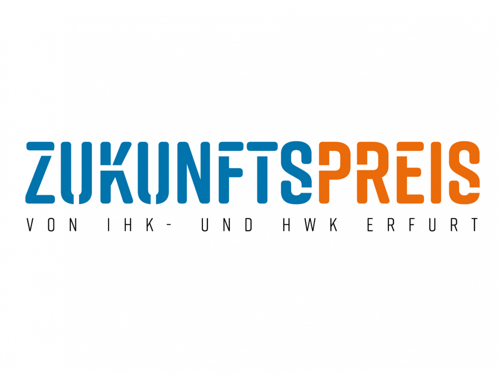 Zukunftspreis Thüringen (Logo: blaue Schrift und orange Schrift)