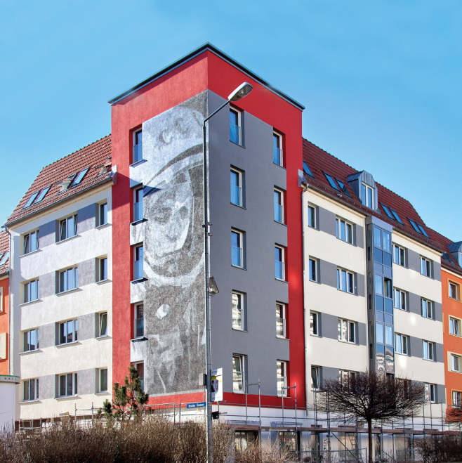 Förderung der Modernisierung und Instandsetzung von Mietwohnungen (im Bild: ein frisch saniertes Haus am Juri-Gagarin-Ring in Erfurt)